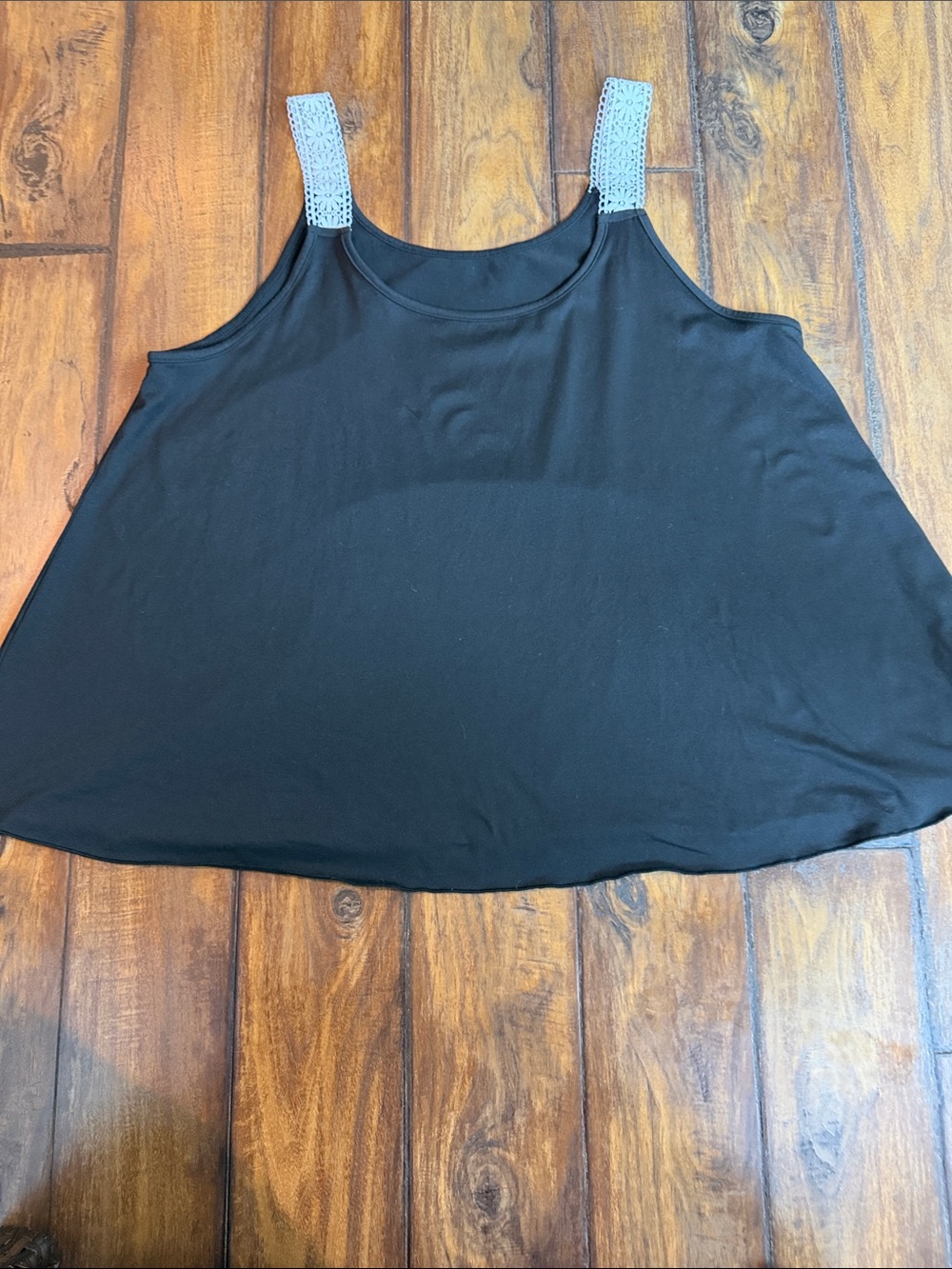 Black Tank Top with Crochet Straps - Women